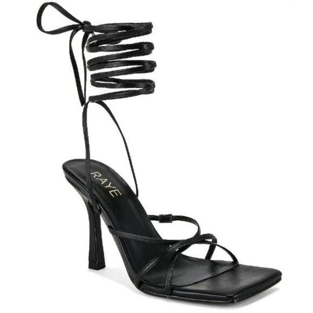 RAYE Lo Heels Black Strappy Wraparound Sandals Women's‎ 6 Dust Bag Included
